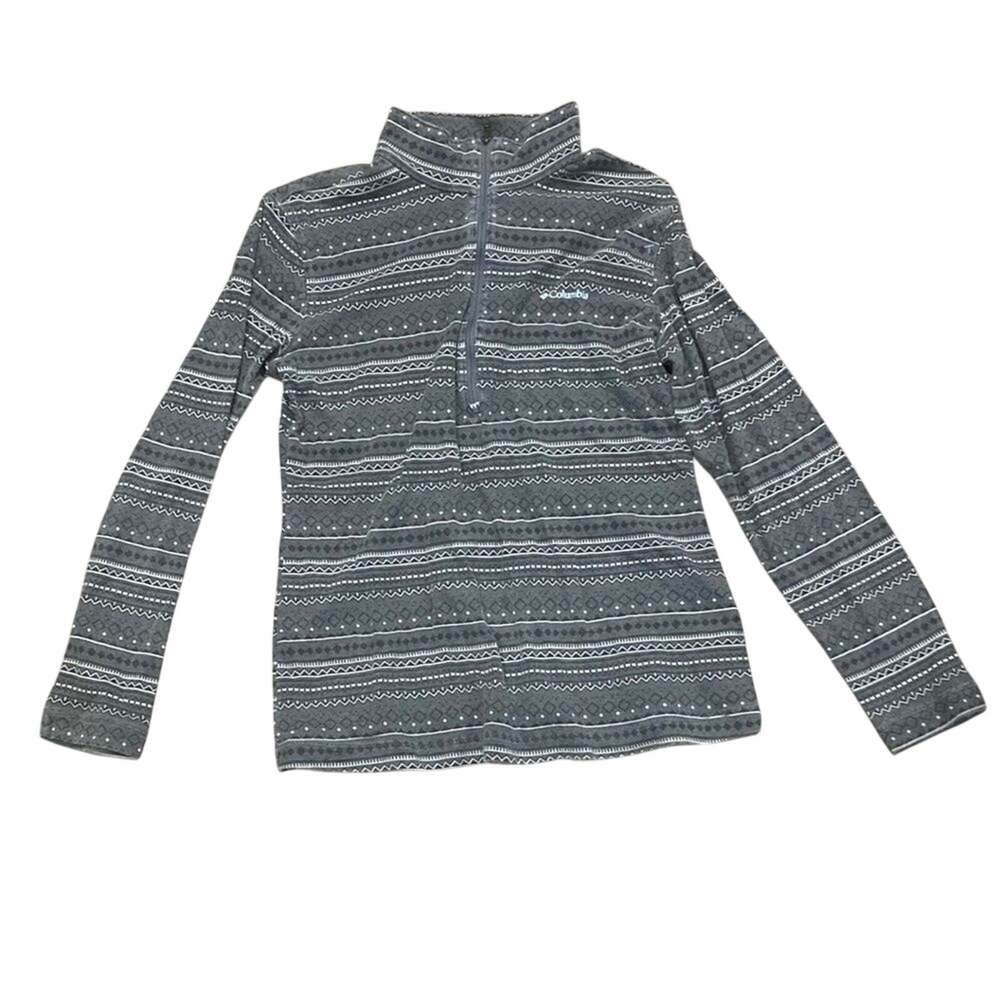 Columbia Womens Gray Patterned Pullover Zipper Front Shirt Size Large
